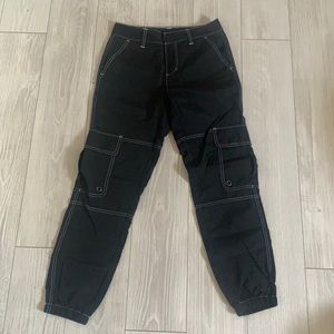 black with white seams cargo pants